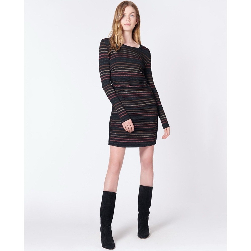 VERONICA BEARD Daphne Striped Metallic Lurex LongSleeve Mini Dress SMALL Women's
